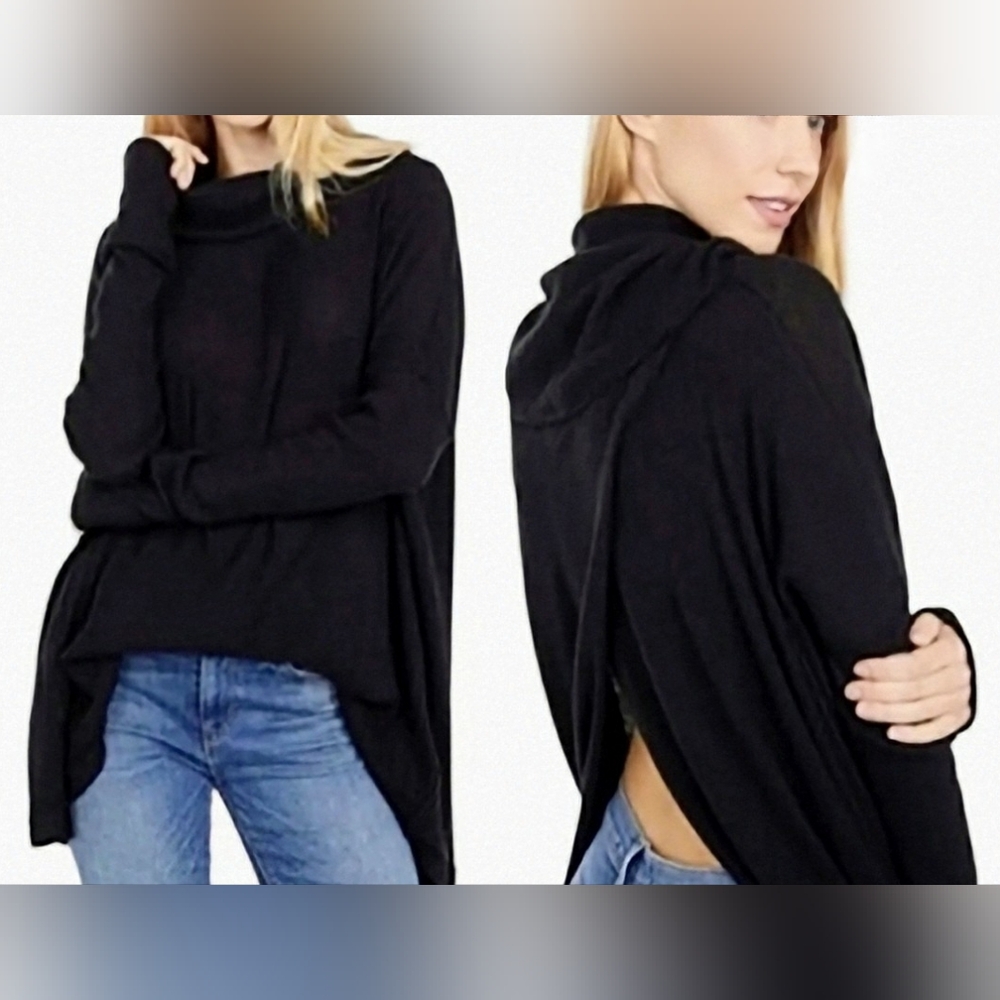 Free People, Juicy, Cowl Neck, Knit, Long Sleeve Top, Black, Size Small
